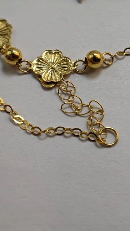 18K Solid Gold Flower Bead Chain Bracelet