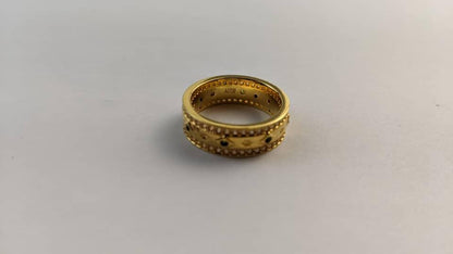18K Solid Gold Double Row Diamond & Emerald Band