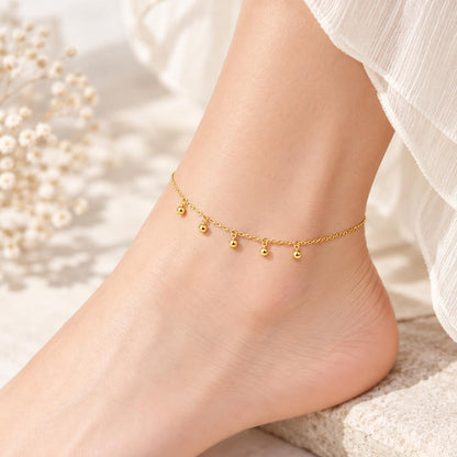 18K Solid Gold Bead Charm Anklet – Adjustable
