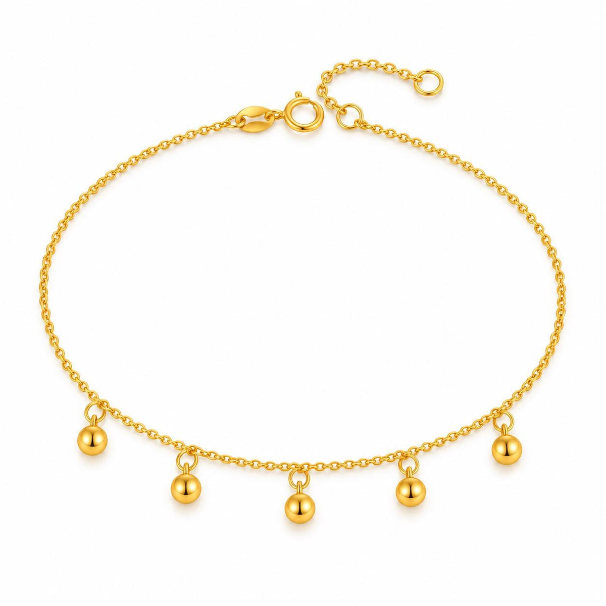 18K Solid Gold Bead Charm Anklet – Adjustable