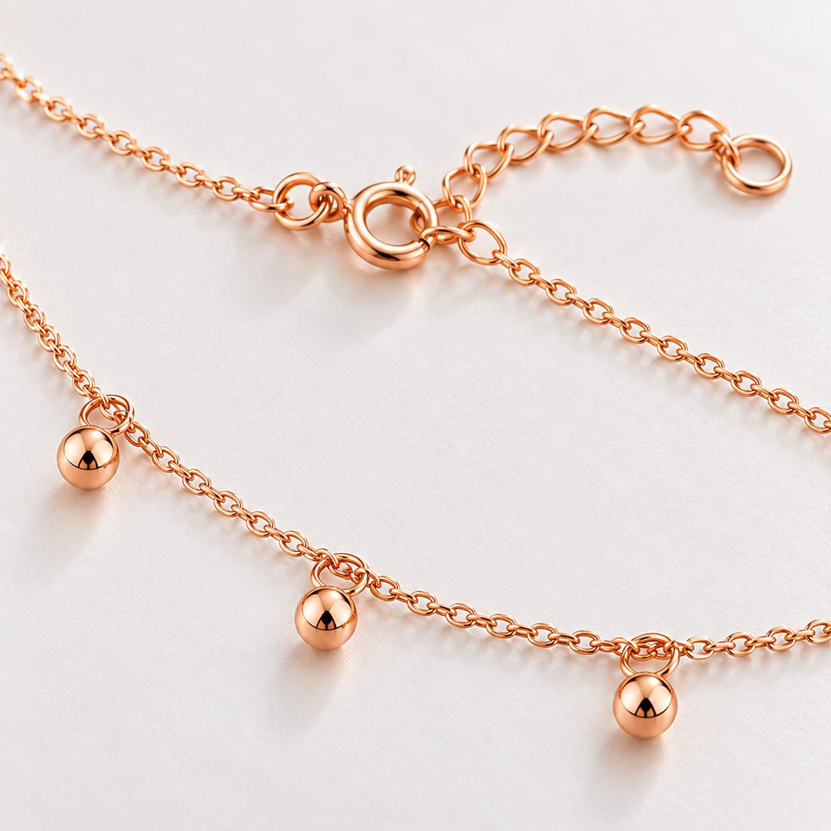 18K Solid Gold Bead Charm Anklet – Adjustable