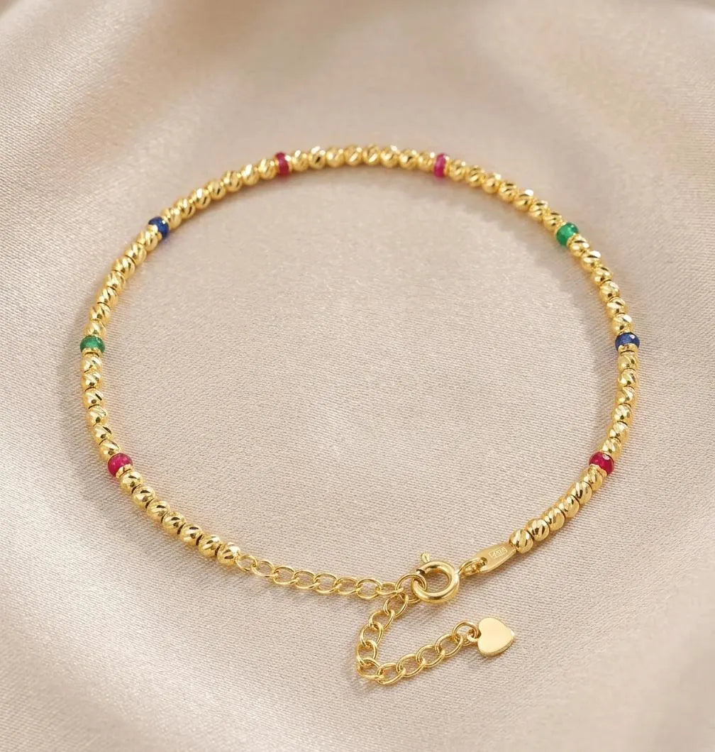18K Solid Gold Rainbow Bead Bracelet