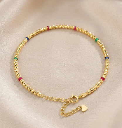 18K Solid Gold Rainbow Bead Bracelet