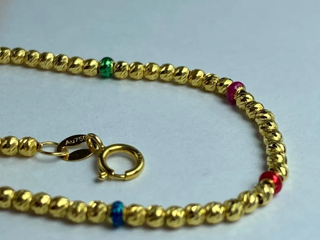 18K Solid Gold Rainbow Bead Bracelet