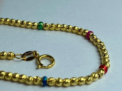 18K Solid Gold Rainbow Bead Bracelet