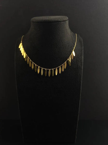 18K Solid Gold Willow Leaf Fringe Choker
