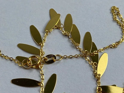 18K Solid Gold Willow Leaf Fringe Choker