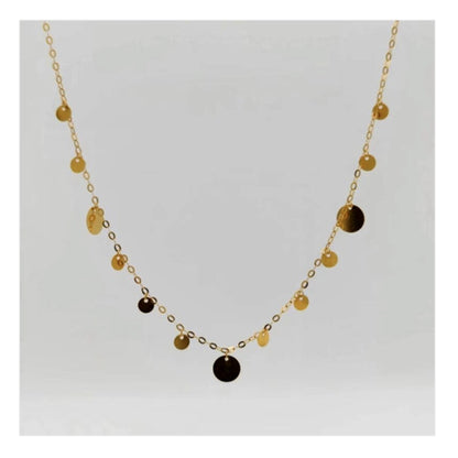 18K Solid Gold Disc Necklace, Dainty Polished Circle Charm, Minimalist Layering Jewelry