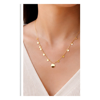 18K Solid Gold Disc Necklace, Dainty Polished Circle Charm, Minimalist Layering Jewelry