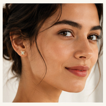 Solid Gold Four Leaf Clover Moissanite Stud Earrings, 10K Yellow Gold, Lucky Clover Earrings, Diamond Alternative, Minimalist Gift