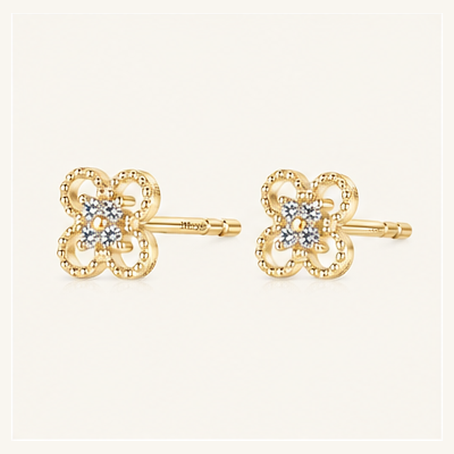 Solid Gold Four Leaf Clover Moissanite Stud Earrings, 10K Yellow Gold, Lucky Clover Earrings, Diamond Alternative, Minimalist Gift