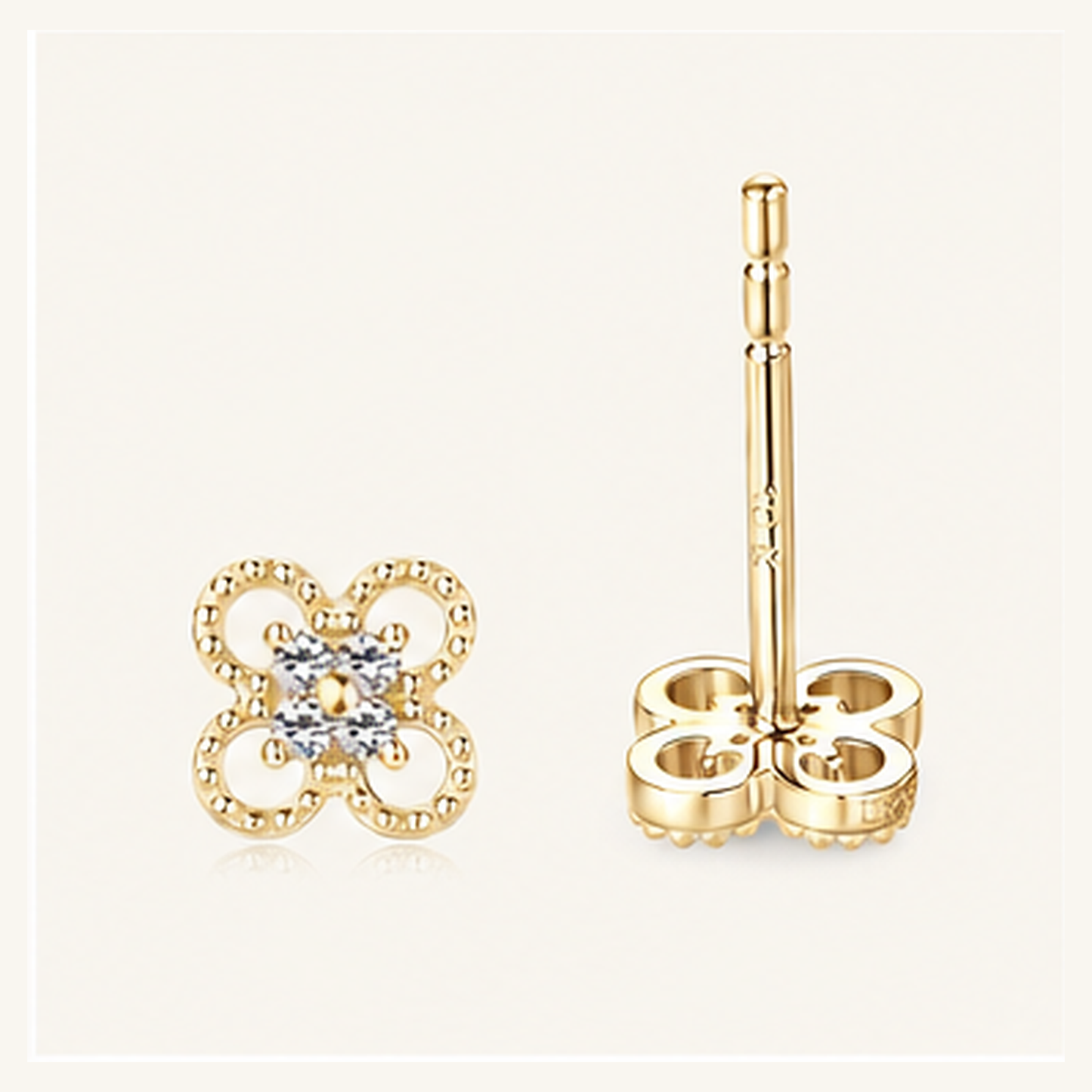Solid Gold Four Leaf Clover Moissanite Stud Earrings, 10K Yellow Gold, Lucky Clover Earrings, Diamond Alternative, Minimalist Gift