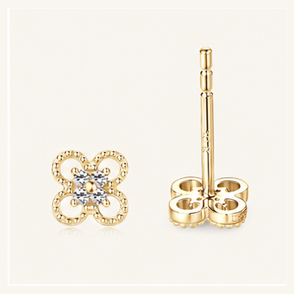 Solid Gold Four Leaf Clover Moissanite Stud Earrings, 10K Yellow Gold, Lucky Clover Earrings, Diamond Alternative, Minimalist Gift