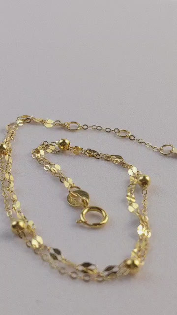 18K Solid Gold Double Bead Chain Bracelet