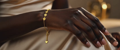 Pure 24K Gold Five-Flower Bracelet, Dainty Floral Chain, Adjustable Hook Clasp (999.9 Fine Gold)