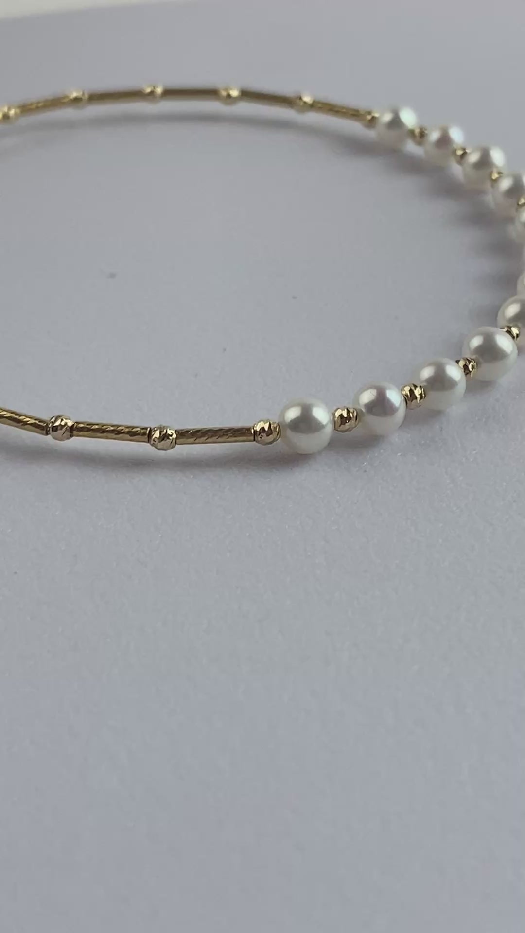 18K Solid Gold Akoya Pearl Bracelet – 3.5–4.5mm Pearls