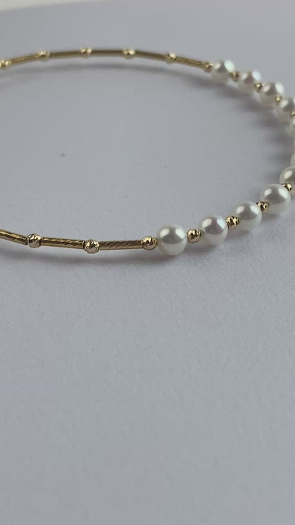 18K Solid Gold Akoya Pearl Bracelet – 3.5–4.5mm Pearls