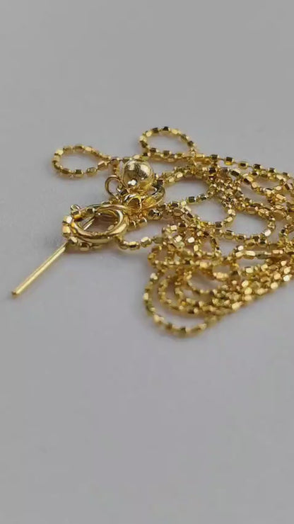 18K Solid Gold Bead Chain Necklace – Dainty Minimalist Layering Jewelry