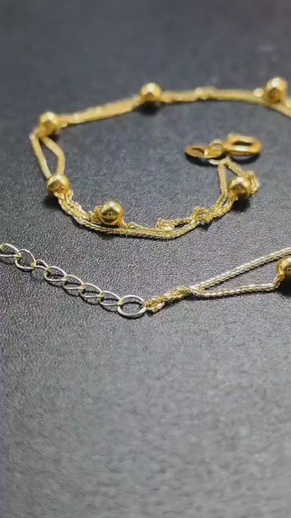 18K Gold Double Layer Beaded Bracelet | Dainty Chain Jewelry for Women