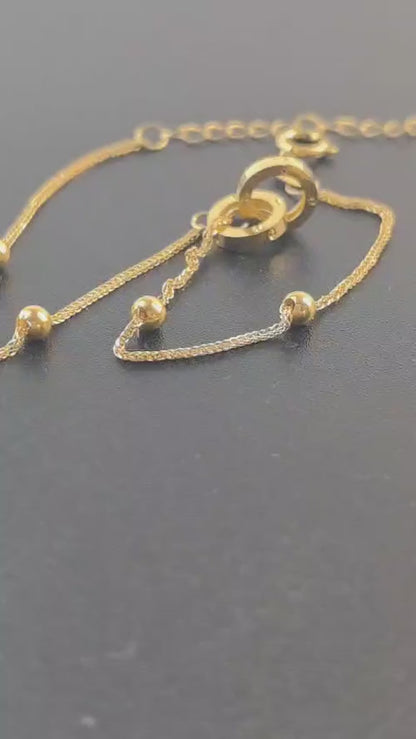 18K Solid Gold Interlocking Double Ring Bracelet, Au750 Twisted Chain with Heart Charm