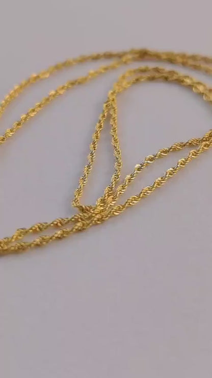 18K Solid Gold Rope Chain Necklace | 41-50cm | Yellow Gold | Adjustable