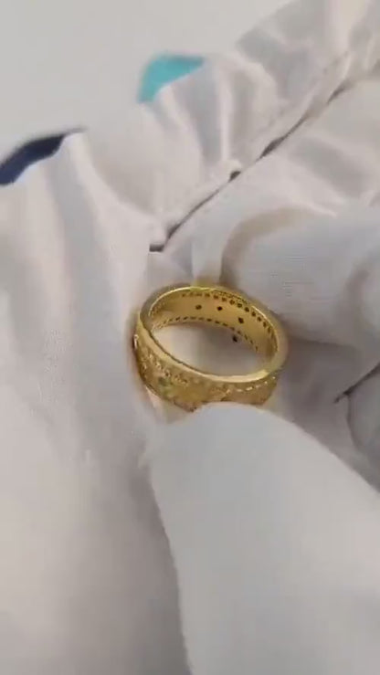 18K Solid Gold Double Row Diamond & Emerald Band