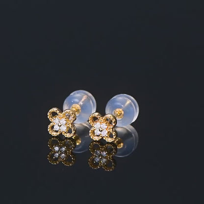 Solid Gold Four Leaf Clover Moissanite Stud Earrings, 10K Yellow Gold, Lucky Clover Earrings, Diamond Alternative, Minimalist Gift