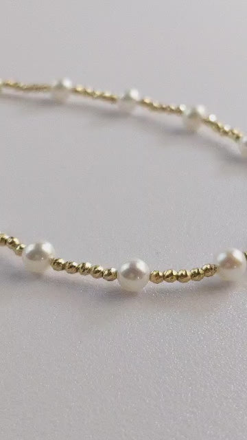 18K Solid Gold Freshwater Pearl Bracelet – 4-5 mm