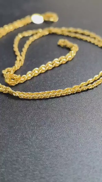 18K Solid  Gold Rope Chain Necklace Women Men AU750
