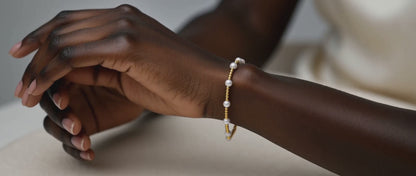 18K Solid Gold Freshwater Pearl Bracelet, Dainty Fine Jewelry (4-5mm Pearls)