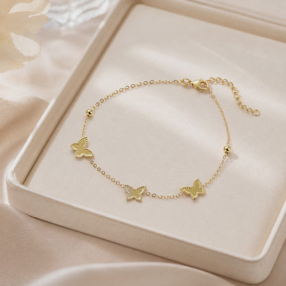 18K Solid Gold Butterfly Bracelet, Dainty Yellow Gold Chain, Minimalist Fine Jewelry