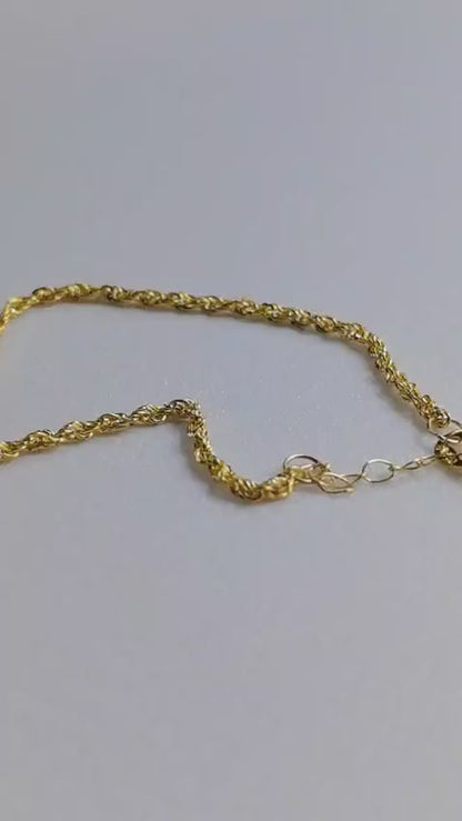 18K Solid Gold Rope Bracelet, Real Au750 Twisted Chain, Dainty Minimalist Jewelry