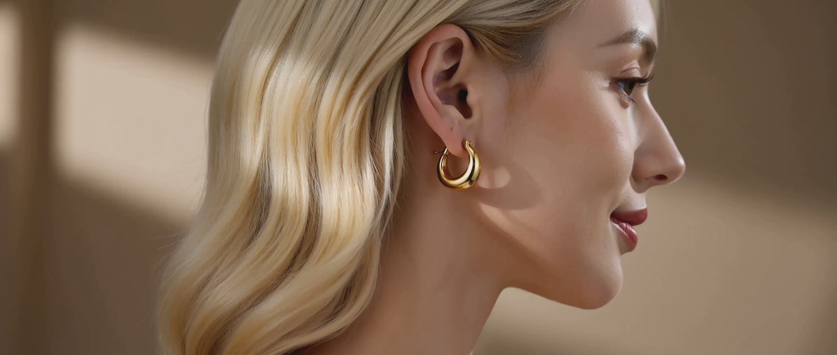 18K Solid Gold Chunky Statement Hoops