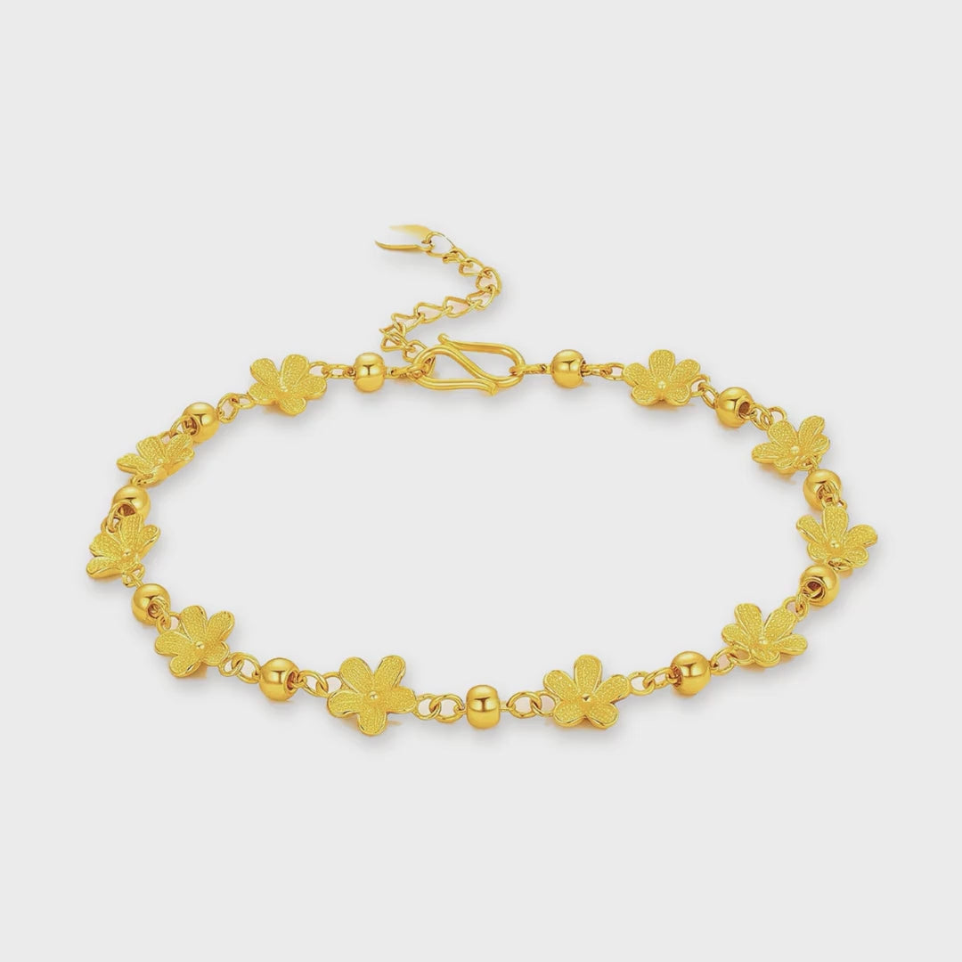 24K Pure Gold Flower & Bead Bracelet – 5g