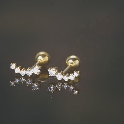 Solid 10K Gold Moissanite Ear Climber Earrings – Graduated Diamond Alternative