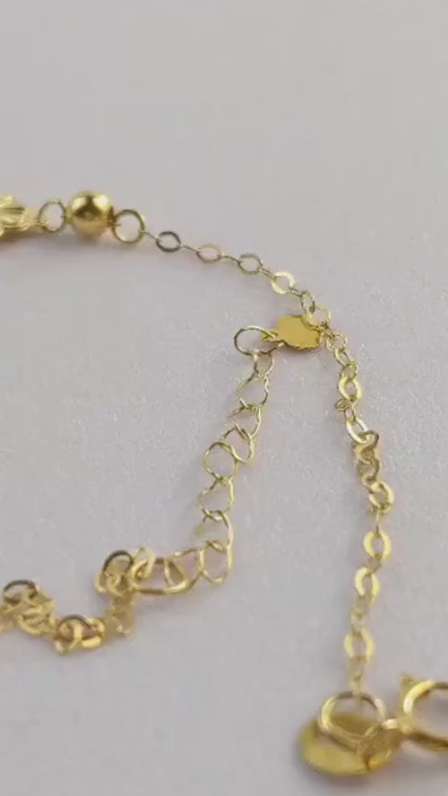 18K Solid Gold Flower Bead Chain Bracelet