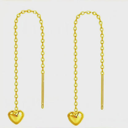 18K Solid Gold Threader Earrings, Heart, Star, Pearl, Butterfly, Bow Designs