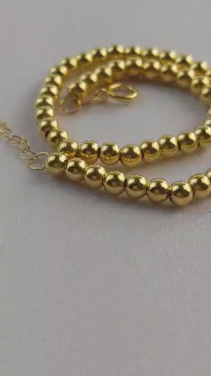 Solid 18K Gold Bead Bracelet | Real AU750 Yellow Gold Ball Chain 7" | Dainty Minimalist Fine Jewelry Gift for Her