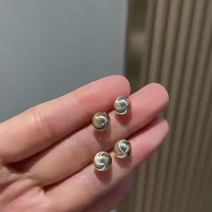 18K Solid Gold Tri-Color Swirl Stud Earrings – AU750