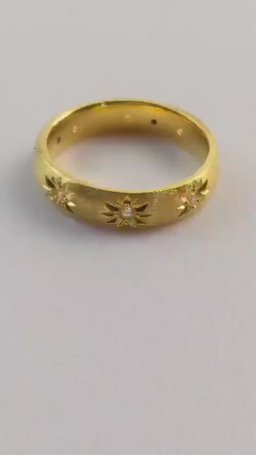 18K Solid Gold Filigree Star Moissanite Ring