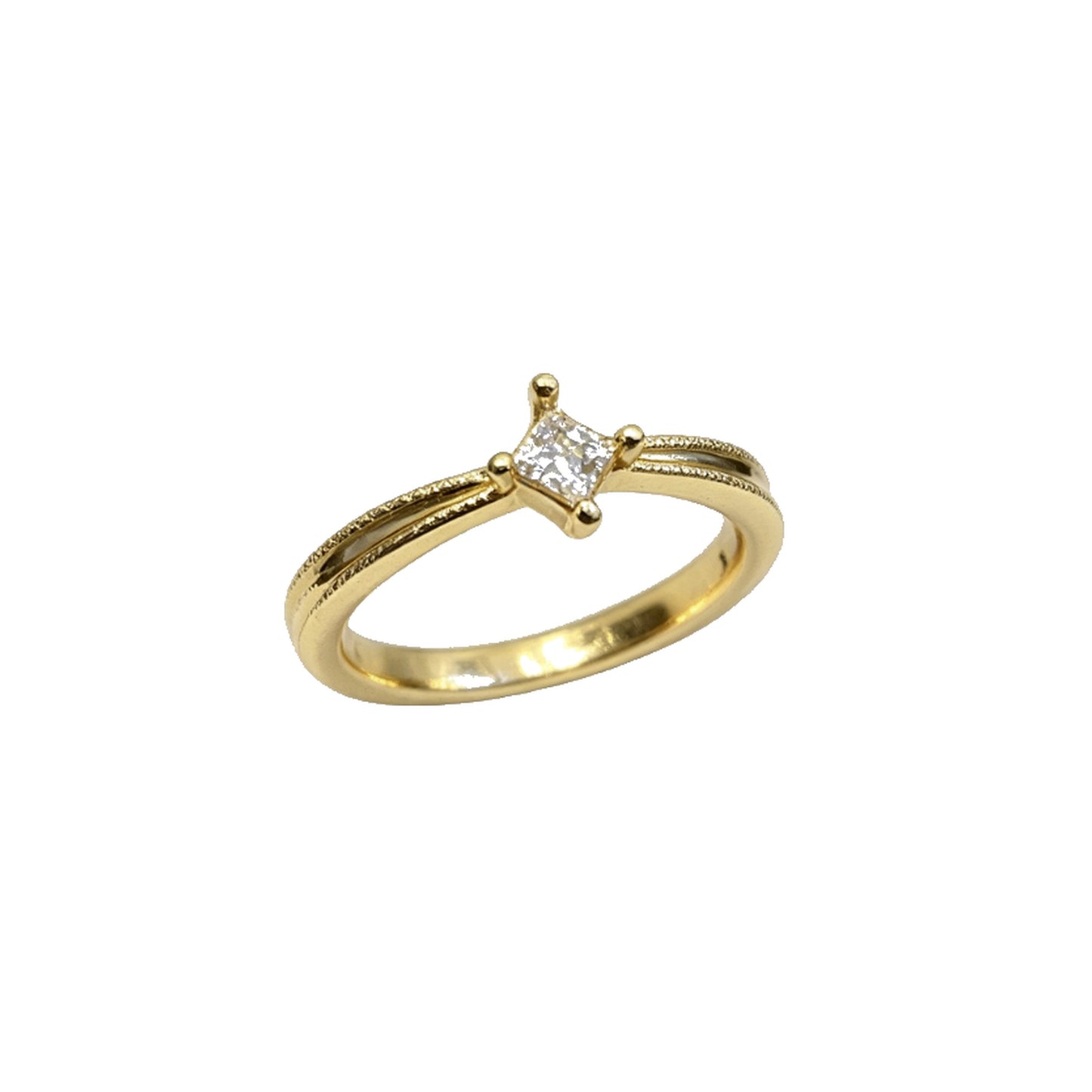 18K Solid Gold Princess Cut Zircon Ring, Vintage Inspired Dainty Solitaire Fine Jewelry