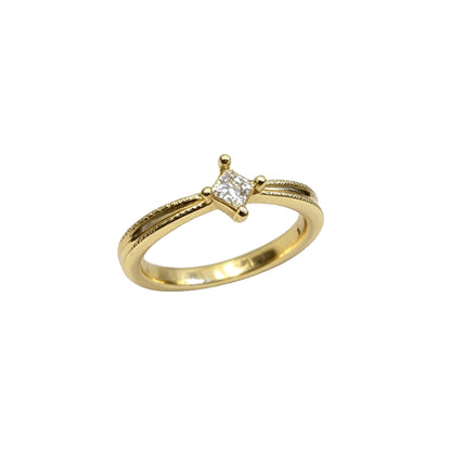 18K Solid Gold Princess Cut Zircon Ring, Vintage Inspired Dainty Solitaire Fine Jewelry
