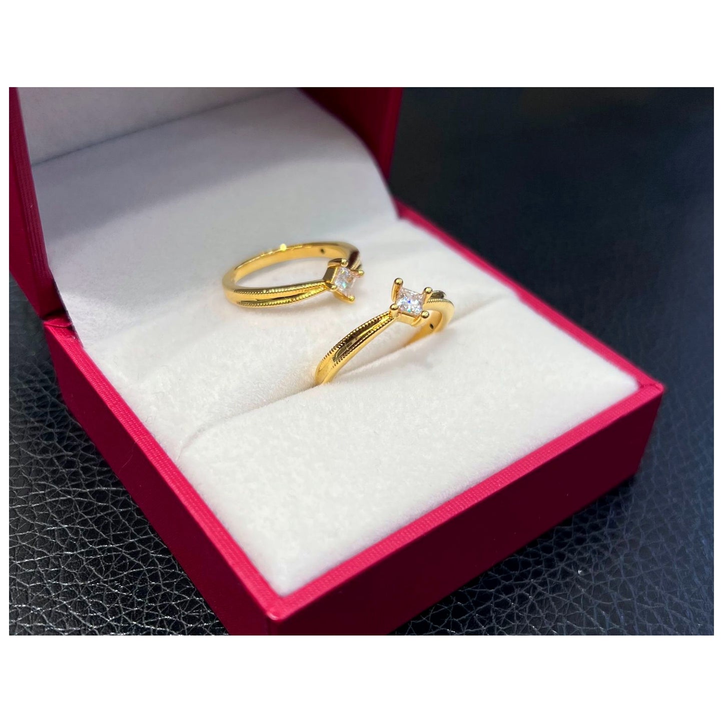 18K Solid Gold Princess Cut Zircon Ring, Vintage Inspired Dainty Solitaire Fine Jewelry