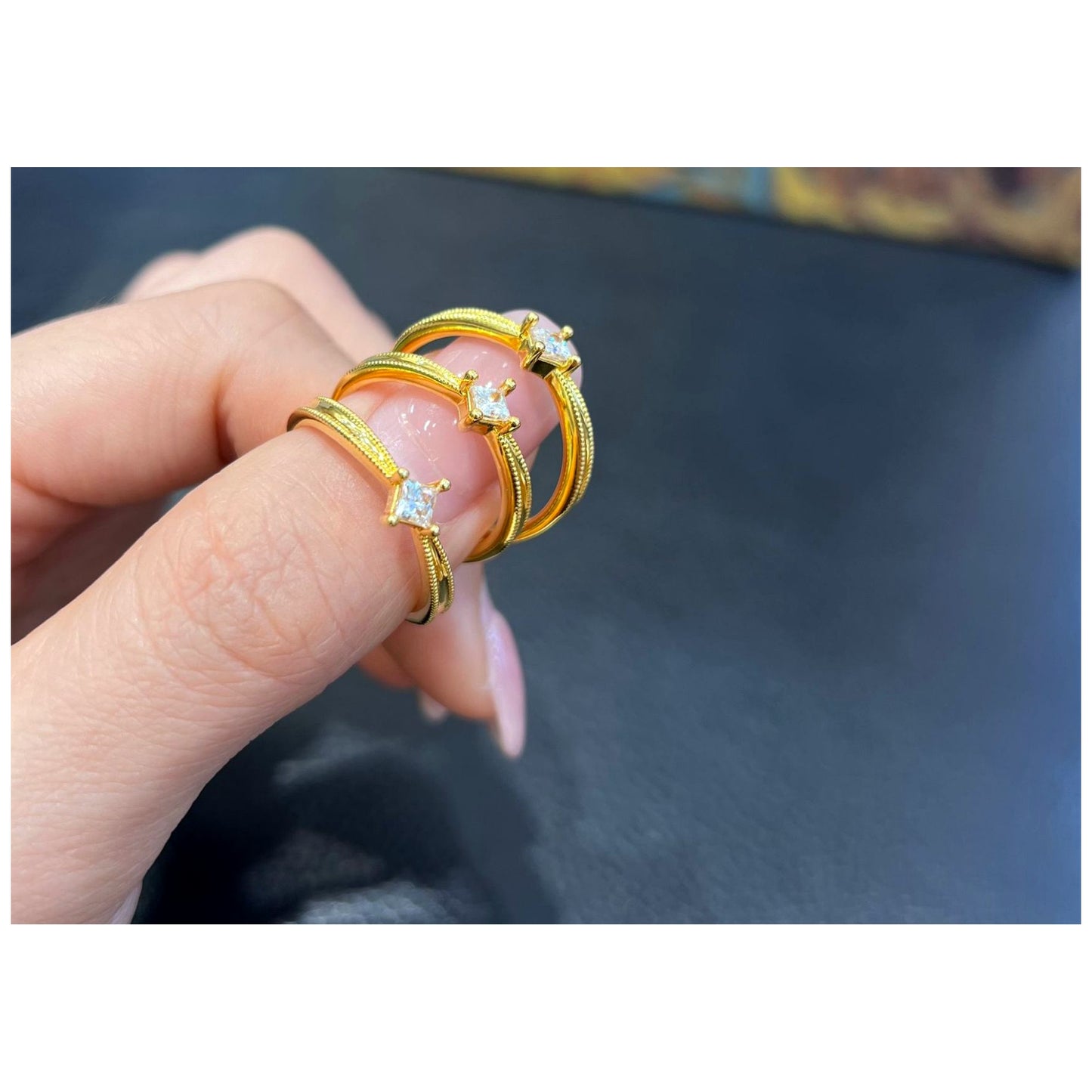 18K Solid Gold Princess Cut Zircon Ring, Vintage Inspired Dainty Solitaire Fine Jewelry