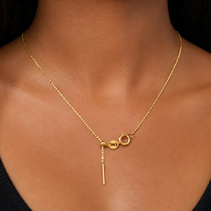 18K Solid Gold Bead Chain Necklace – Dainty Minimalist Layering Jewelry
