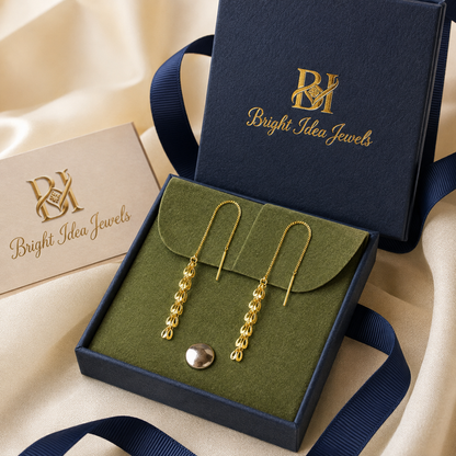 18K Solid Gold Phoenix Tail Tassel Earrings